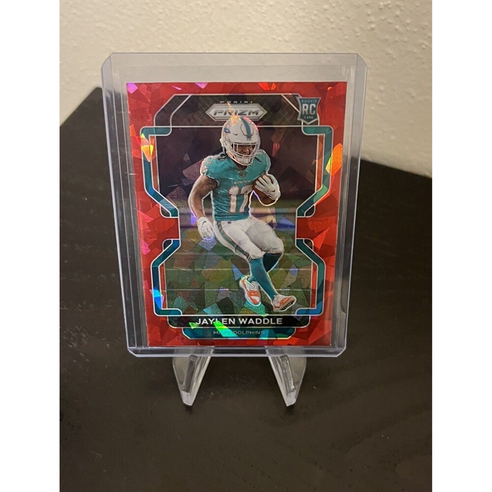 2021 Panini Prizm Jaylen Waddle RC Red Cracked Ice #338 Rookie Card SP Dolphins